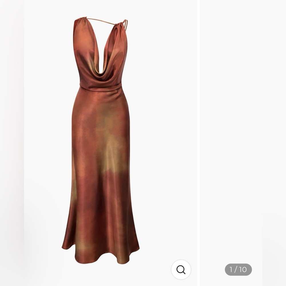 Tie Dye Asymmetric Cowl Neck Satin Dress